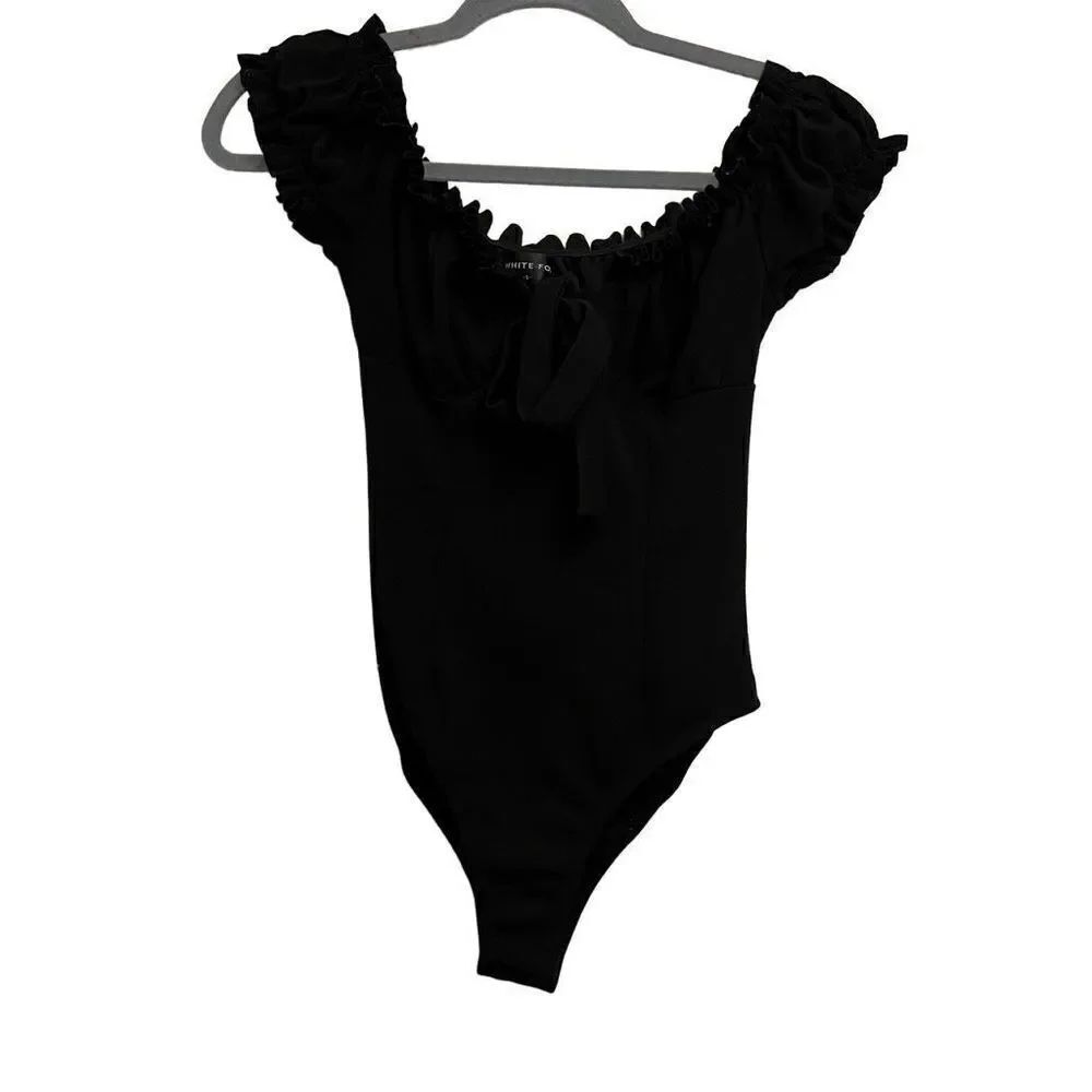White fox black sweetheart ruched neckline bodysuit size small